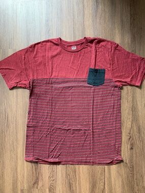 Men's Red Short-Sleeve Striped Pocket Tee by CSG